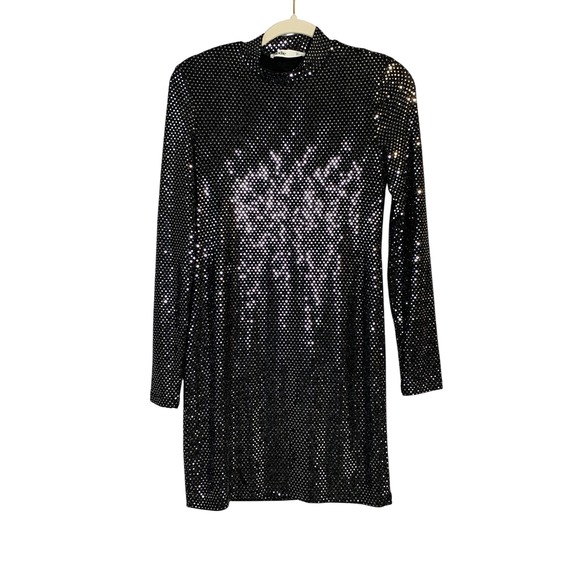 Elodie Sequin Mini Dress Long Sleeve Mock Neck Party Cocktail Women's M - Picture 1 of 10